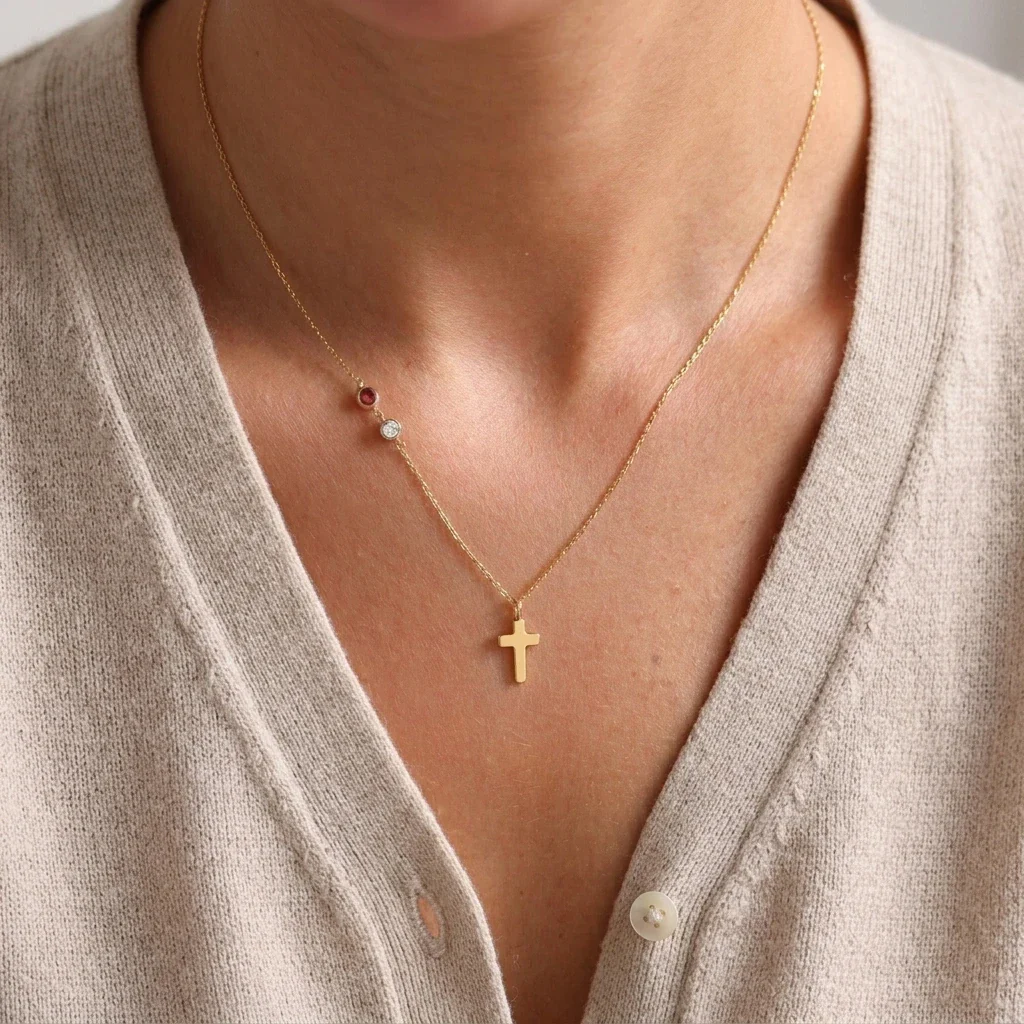 Birthstone Cross Necklace - Image 9