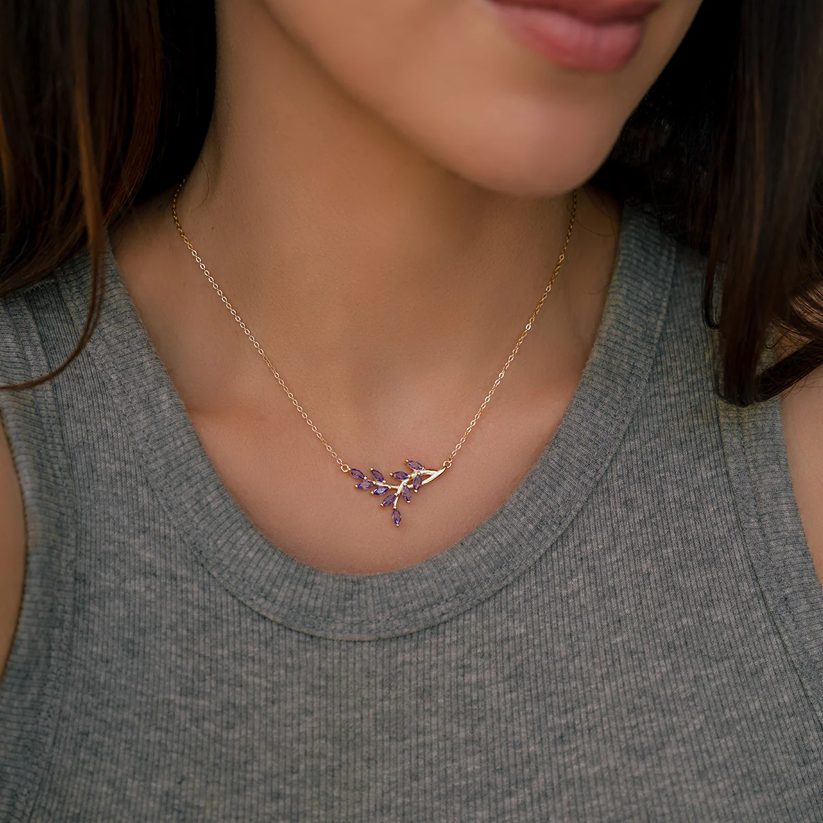 Birthstone Leaf Pendant Necklace - Image 3