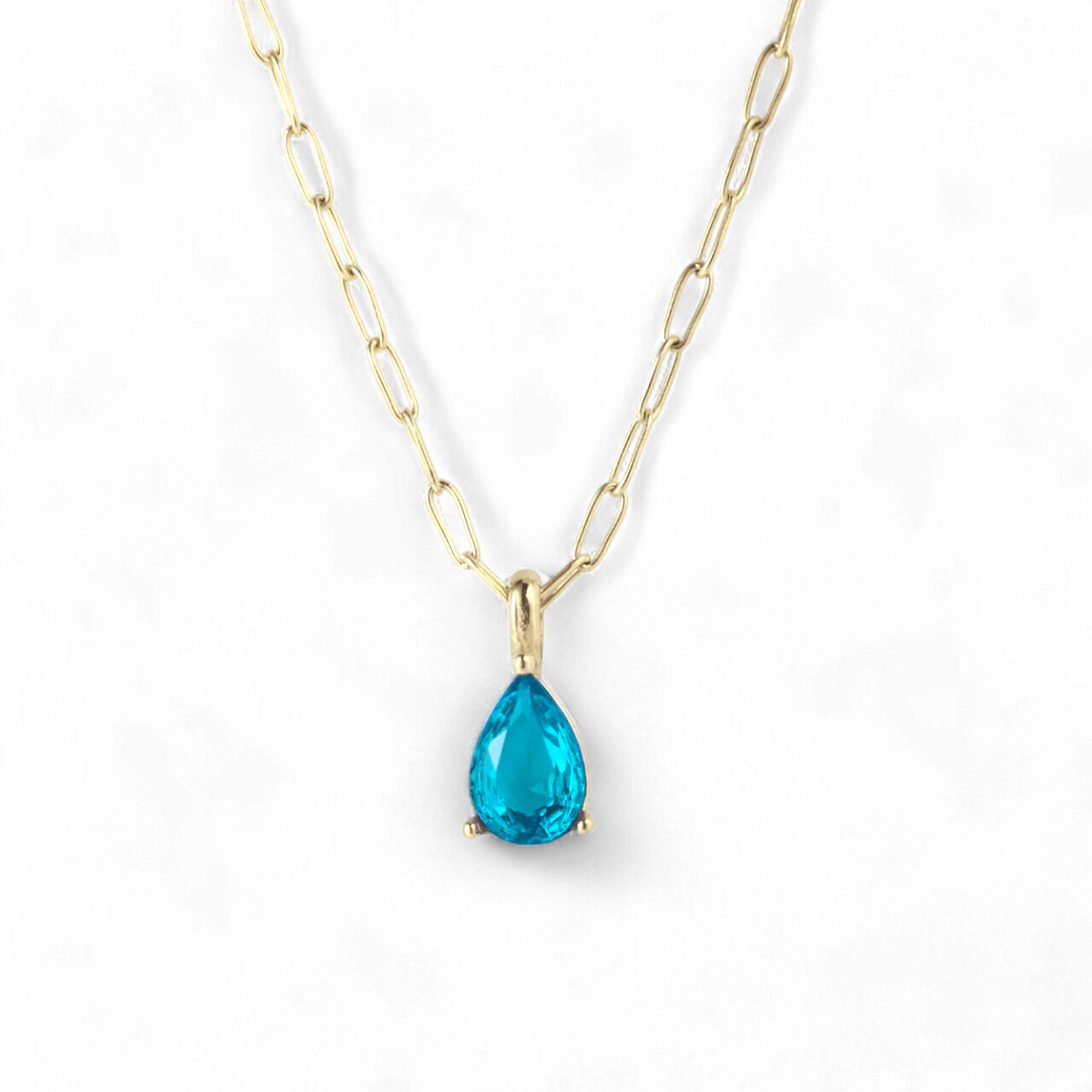 Birthstone Pendant Necklace with Dainty Paperclip Chain - Image 5