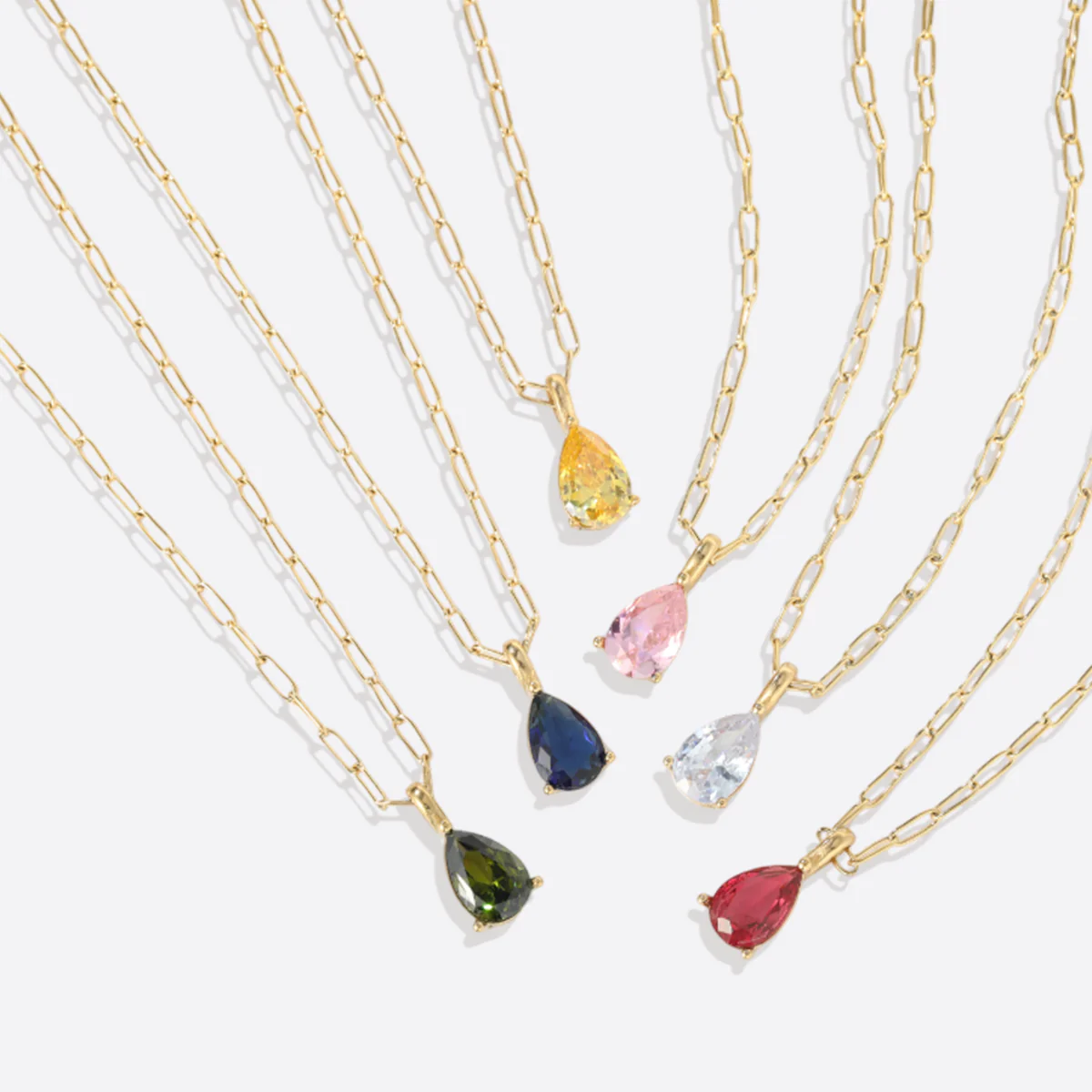 Birthstone Pendant Necklace with Dainty Paperclip Chain - Image 9