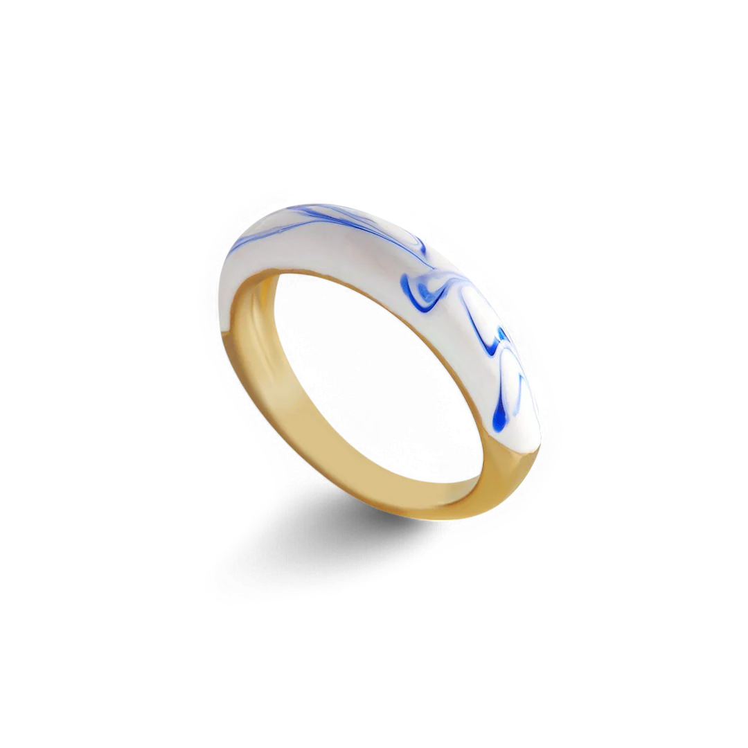 Blue Porcelain Dome Ring