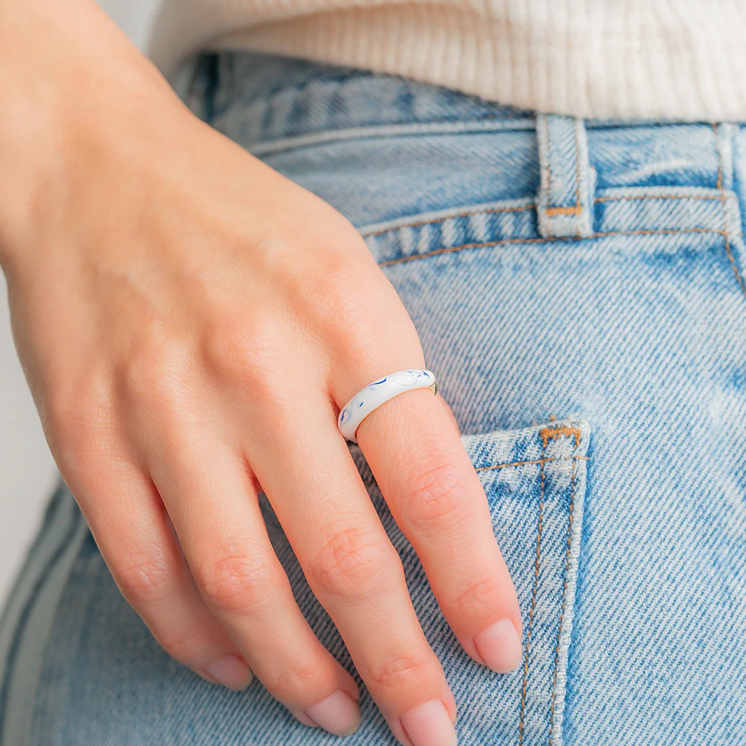 Blue Porcelain Dome Ring - Image 3