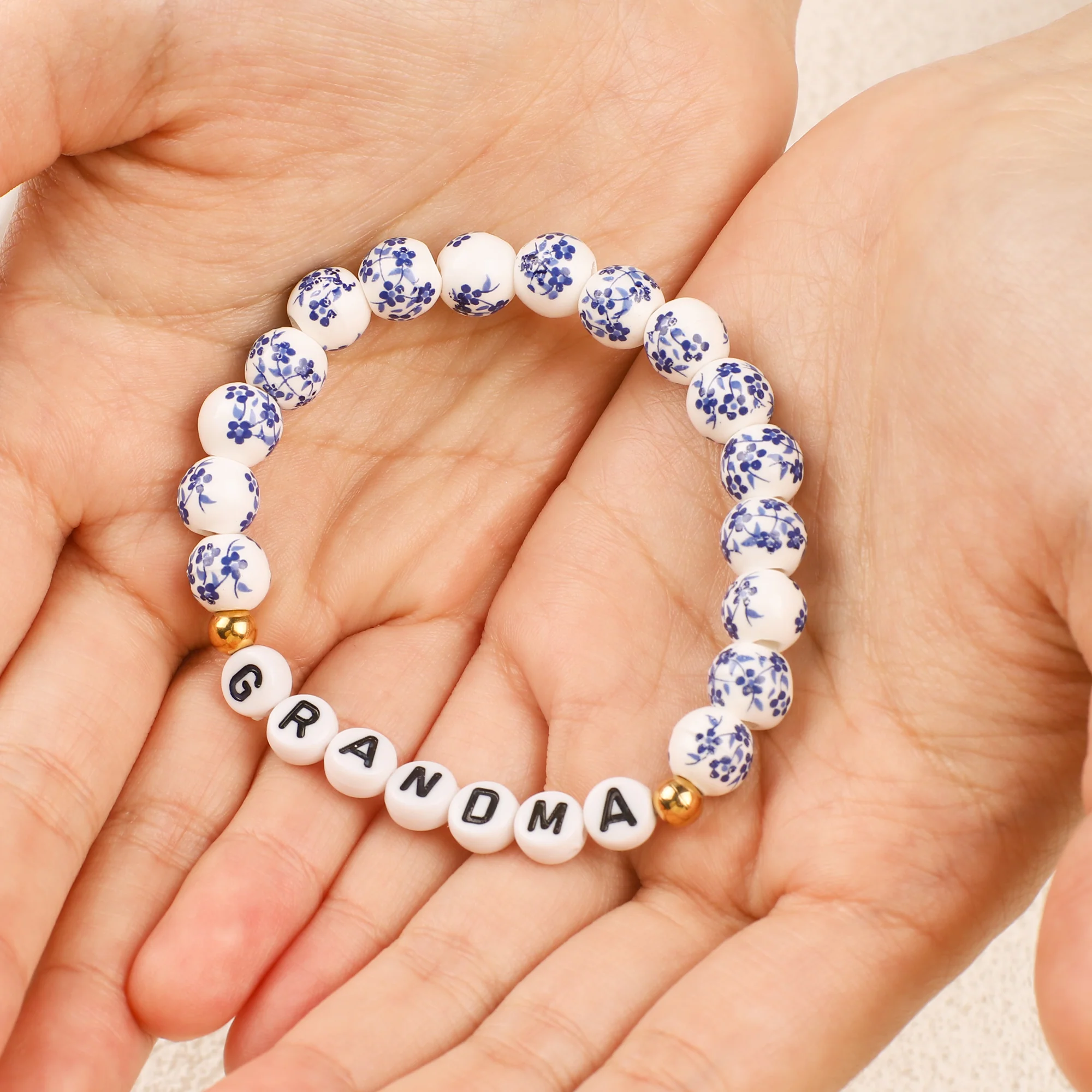 Blue Porcelain Floral Beaded Bracelet for Mom & Grandma - Image 11