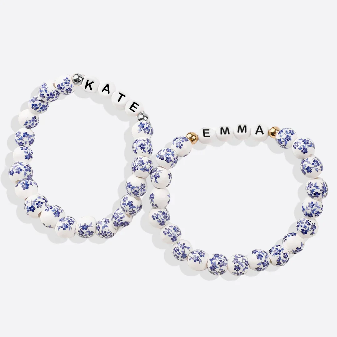 Blue Porcelain Floral Beaded Bracelet for Mom & Grandma - Image 12