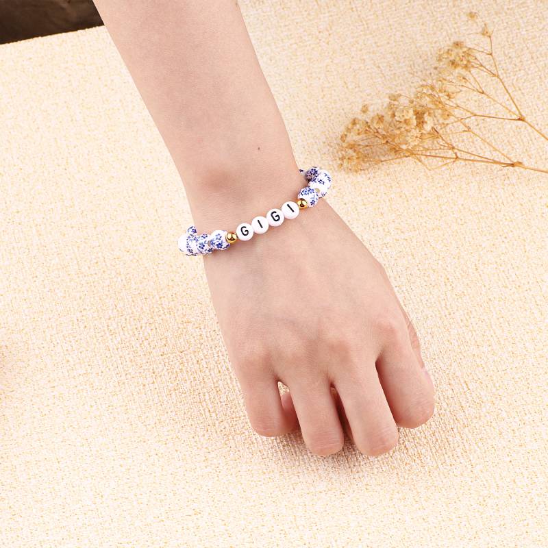 Blue Porcelain Floral Beaded Bracelet for Mom & Grandma - Image 14
