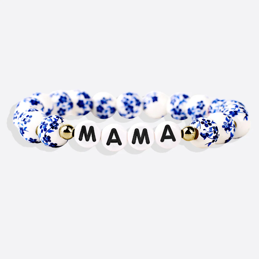 Blue Porcelain Floral Beaded Bracelet for Mom & Grandma - Image 4
