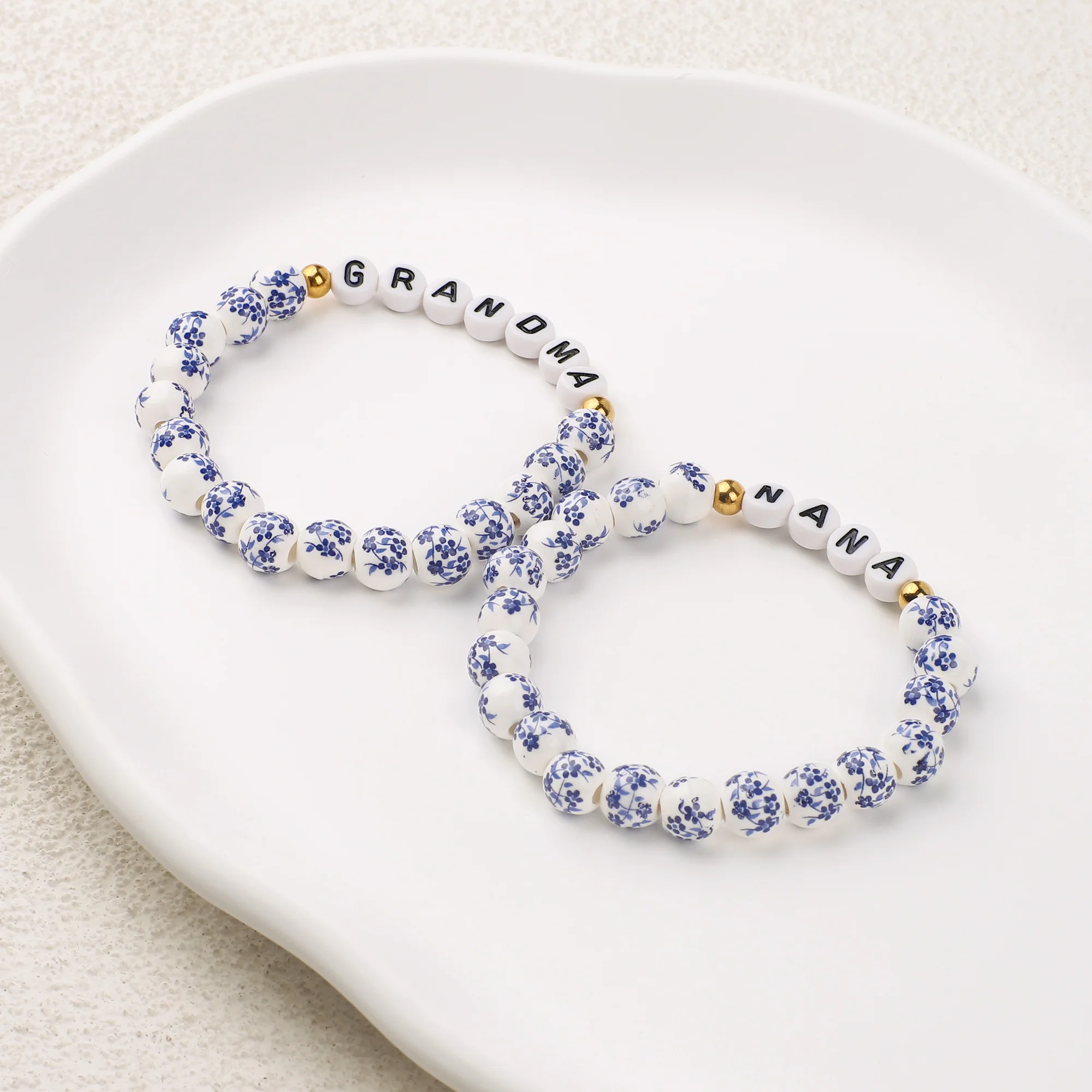 Blue Porcelain Floral Beaded Bracelet for Mom & Grandma - Image 9