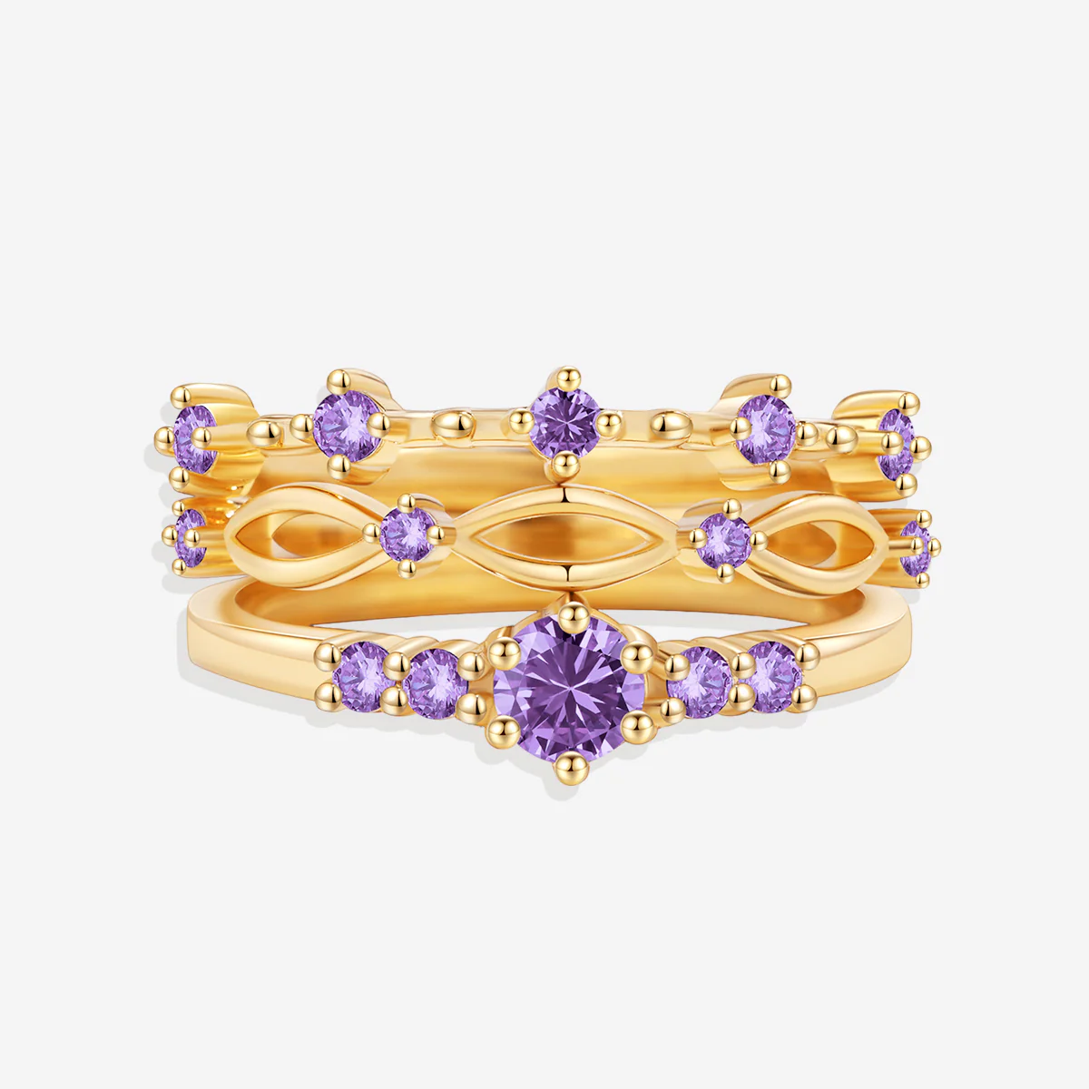 Braided Birthstone Stacking Ring Set - Image 9