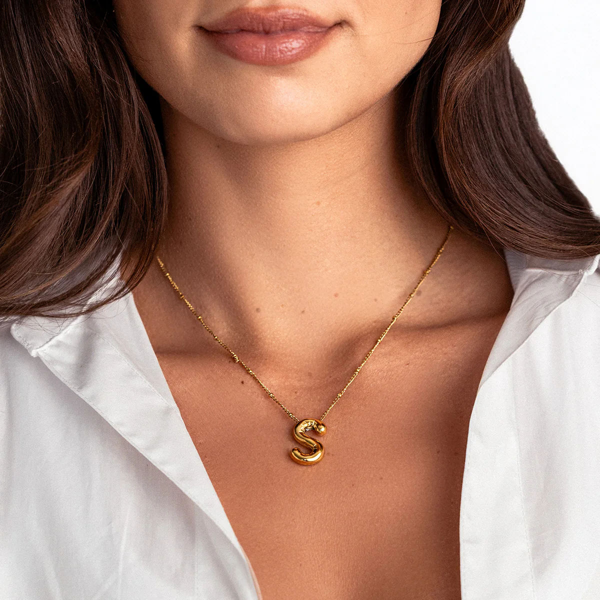 Balloon Initial Necklace with Satellite Chain - Image 3