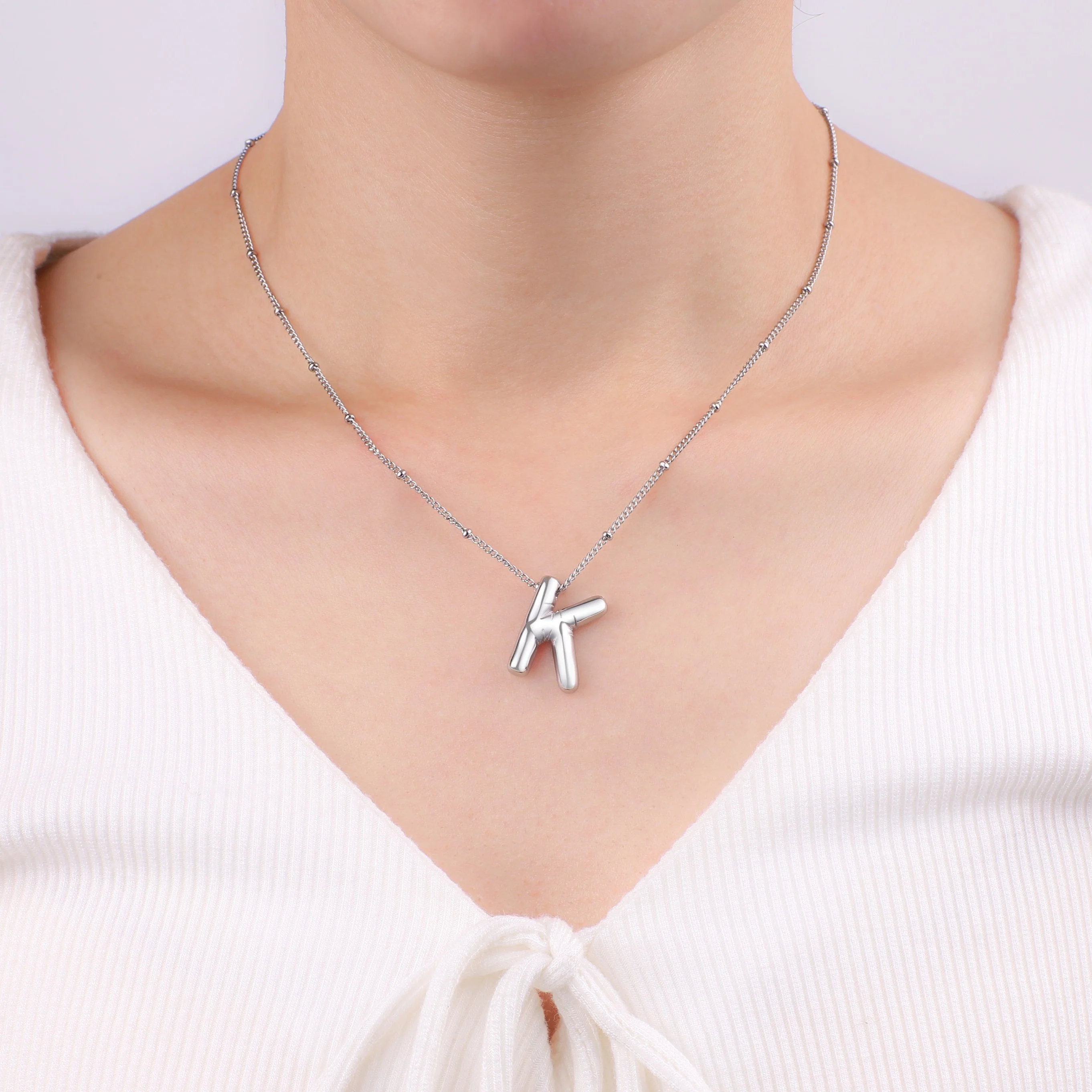 Balloon Initial Necklace with Satellite Chain - Image 6