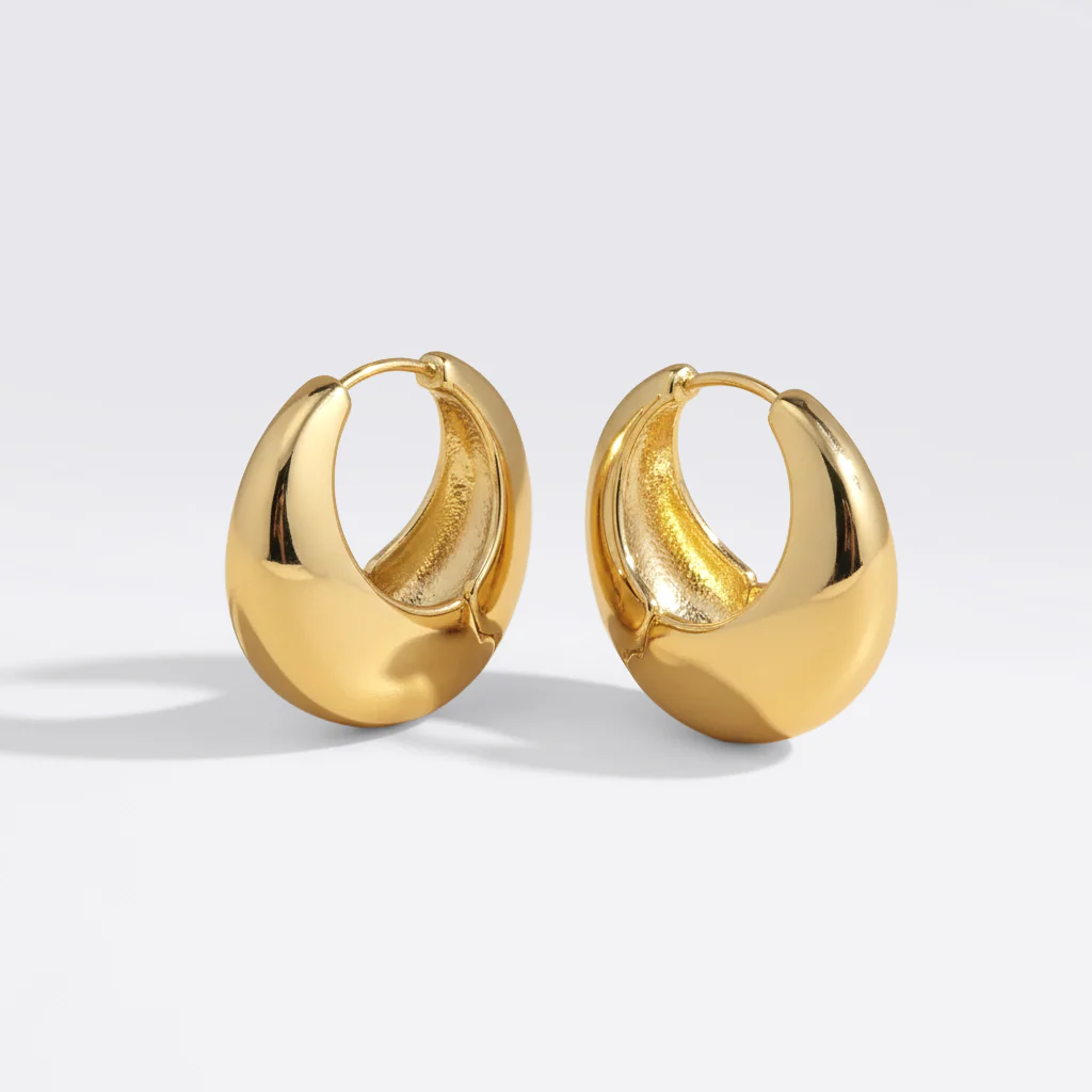Chunky Round Dome Huggie Earrings - Image 3