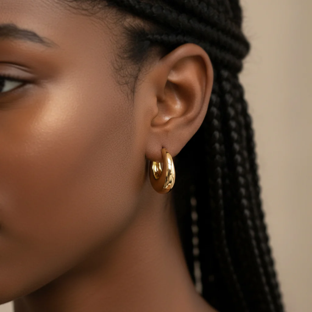 Chunky Round Dome Huggie Earrings - Image 5