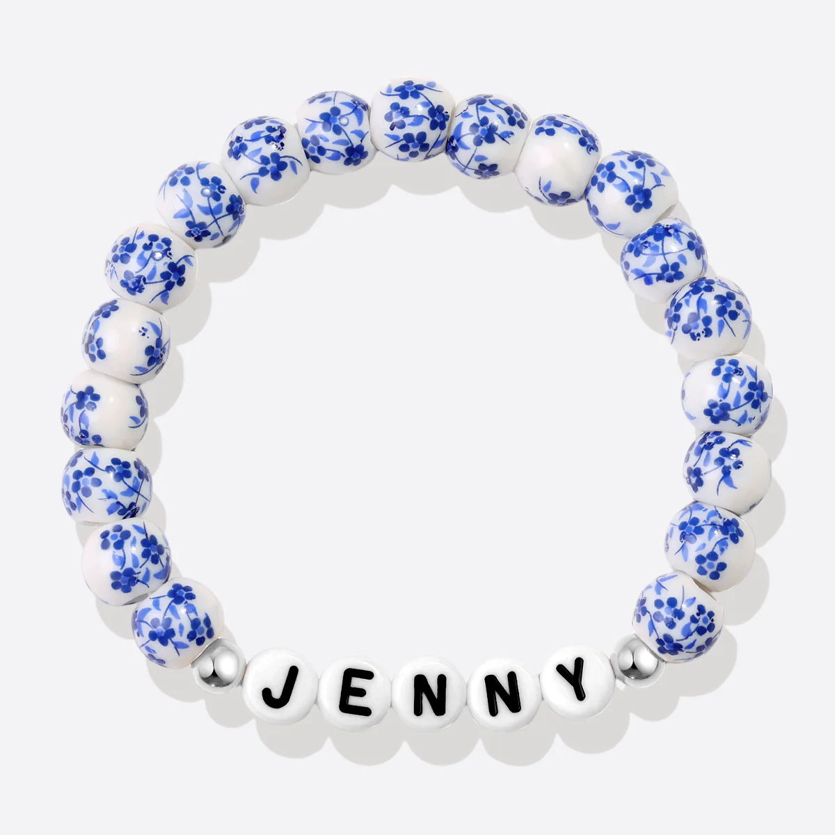 Custom Name Blue Porcelain Floral Beaded Bracelet - Image 13