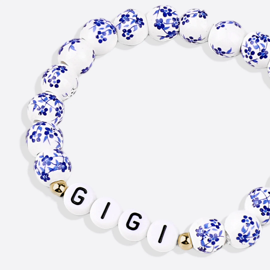 Custom Name Blue Porcelain Floral Beaded Bracelet - Image 26