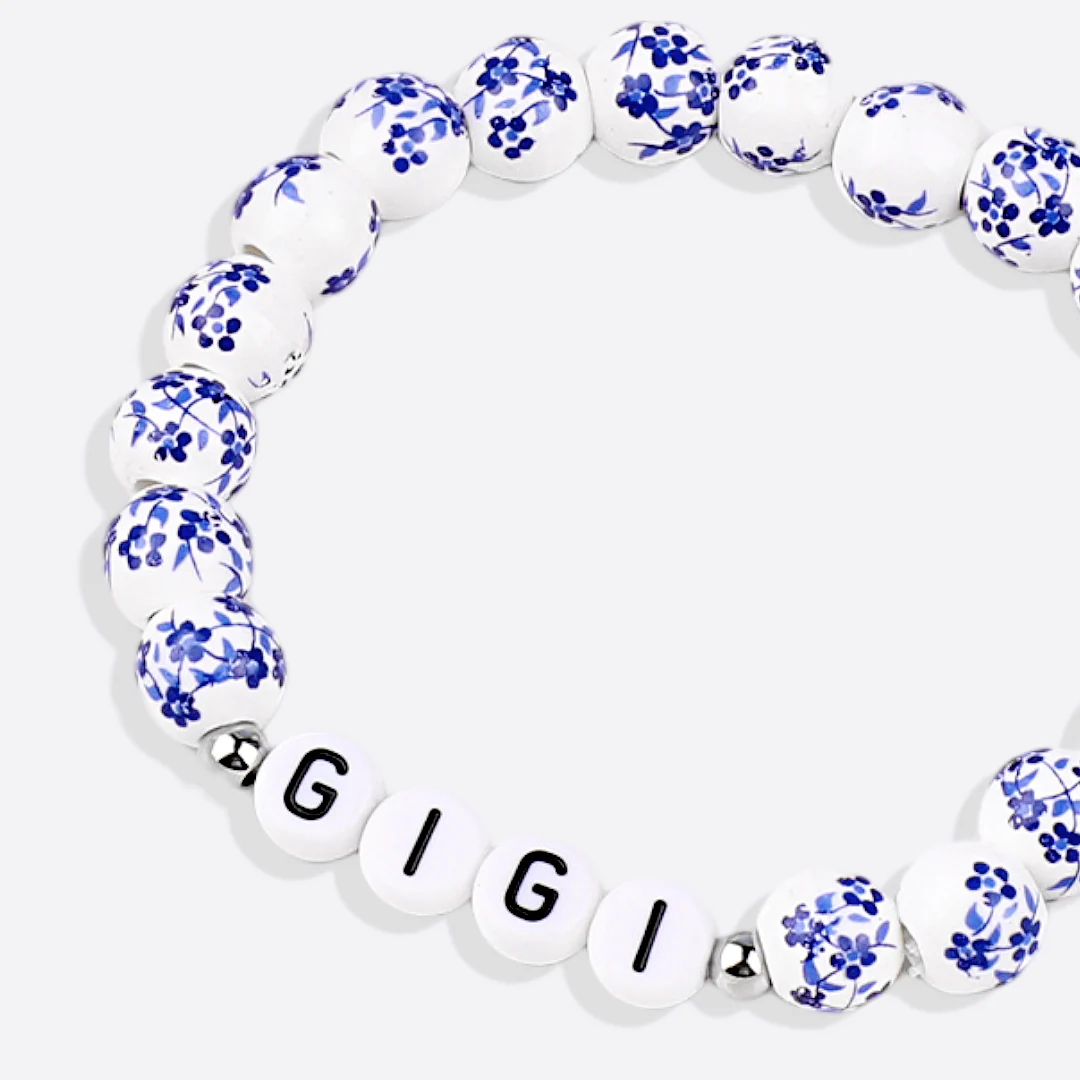Custom Name Blue Porcelain Floral Beaded Bracelet - Image 27