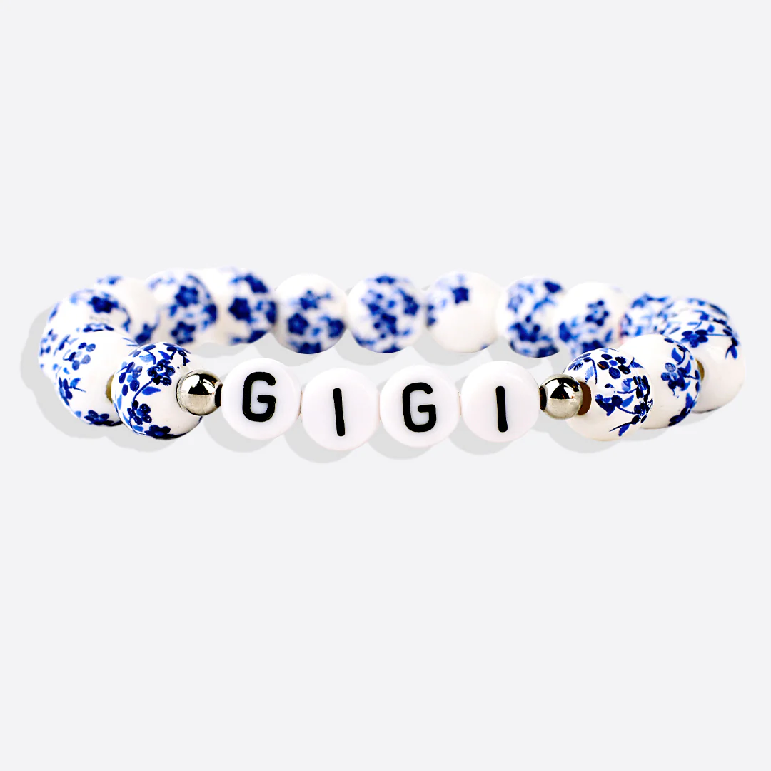 Custom Name Blue Porcelain Floral Beaded Bracelet - Image 29