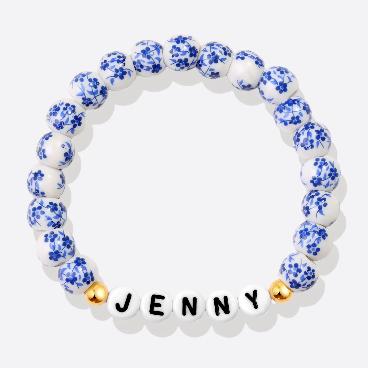 Custom Name Blue Porcelain Floral Beaded Bracelet - Image 4