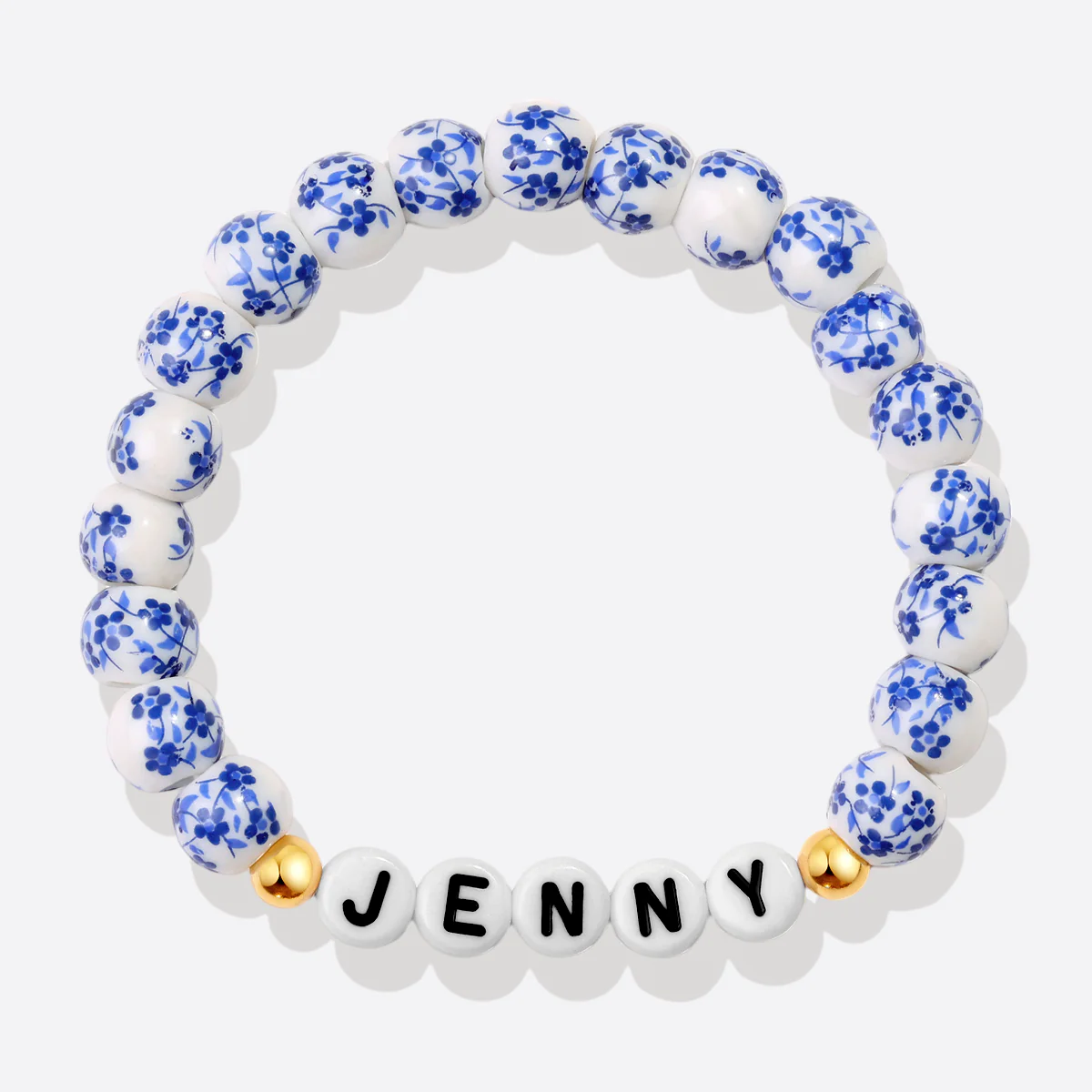 Custom Name Blue Porcelain Floral Beaded Bracelet - Image 5