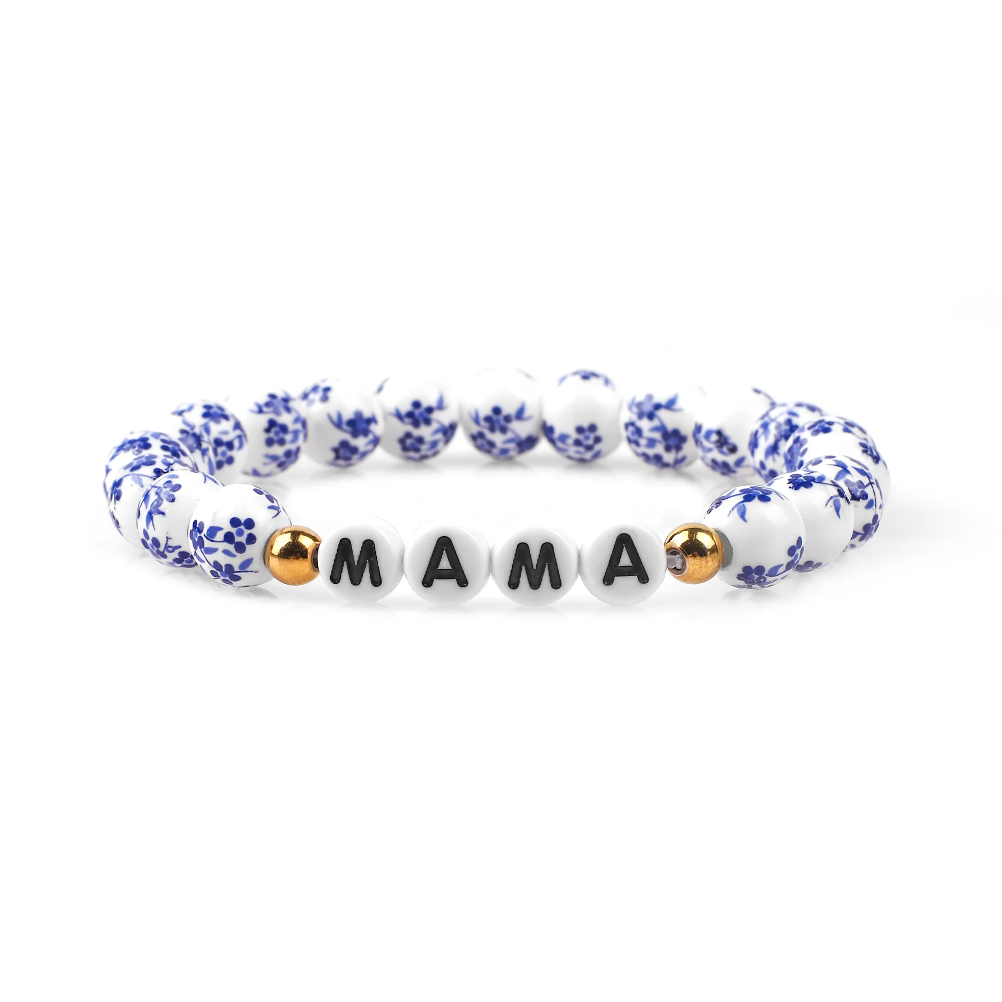 Custom Name Blue Porcelain Floral Beaded Bracelet - Image 6