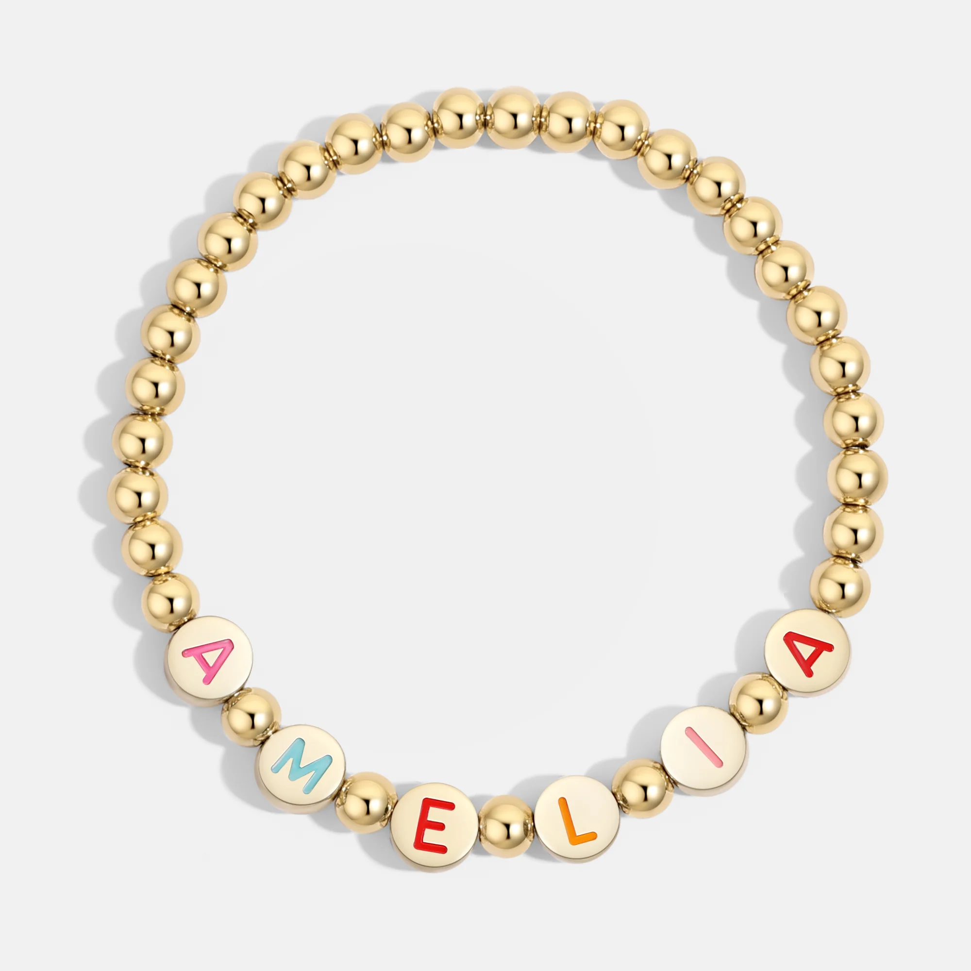 Custom Rainbow Letter Gold Disc Beaded Bracelet - Image 11