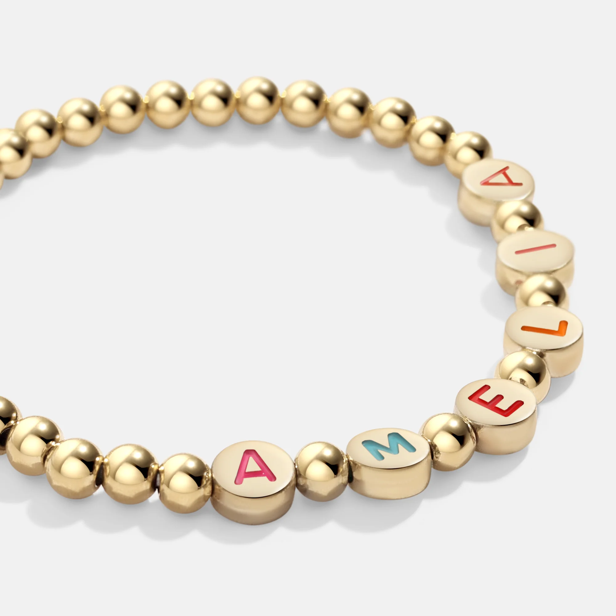 Custom Rainbow Letter Gold Disc Beaded Bracelet - Image 12
