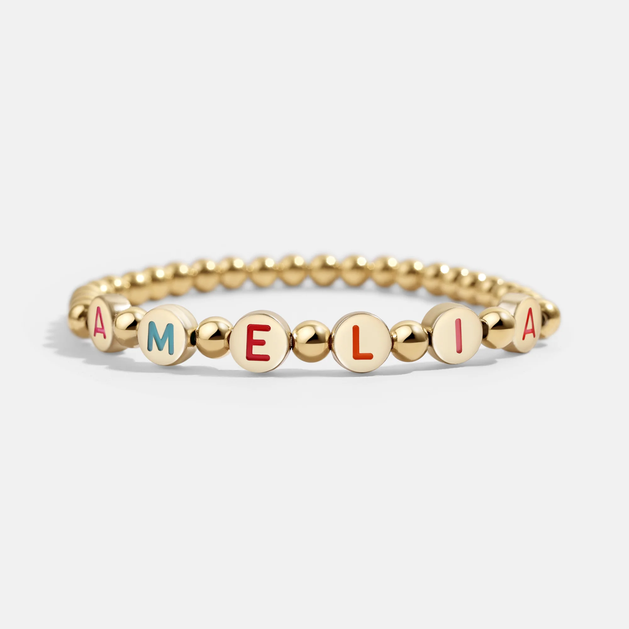 Custom Rainbow Letter Gold Disc Beaded Bracelet - Image 13