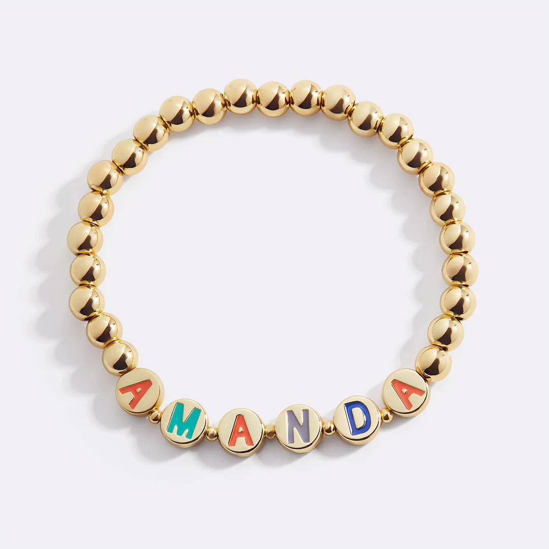 Custom Rainbow Letter Gold Disc Beaded Bracelet - Image 18