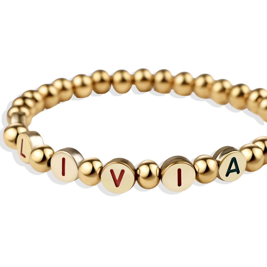 Custom Rainbow Letter Gold Disc Beaded Bracelet - Image 8