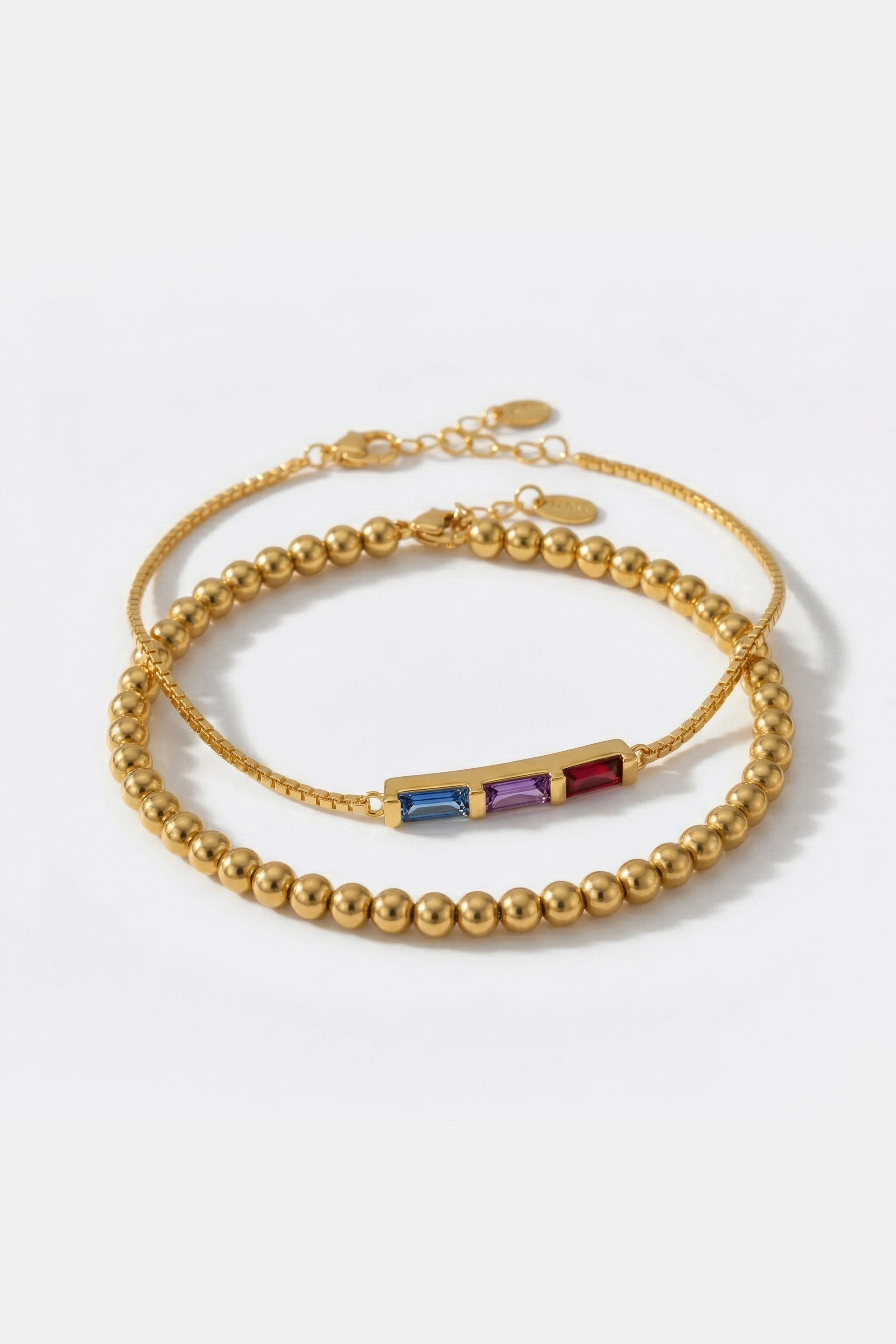 Dainty Baguette Birthstone Bracelet and Beaded Stacking Bracelet Set - Image 5