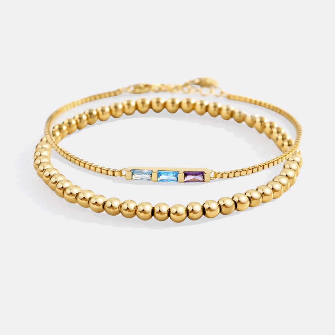 Dainty Baguette Birthstone Bracelet and Beaded Stacking Bracelet Set - Image 8