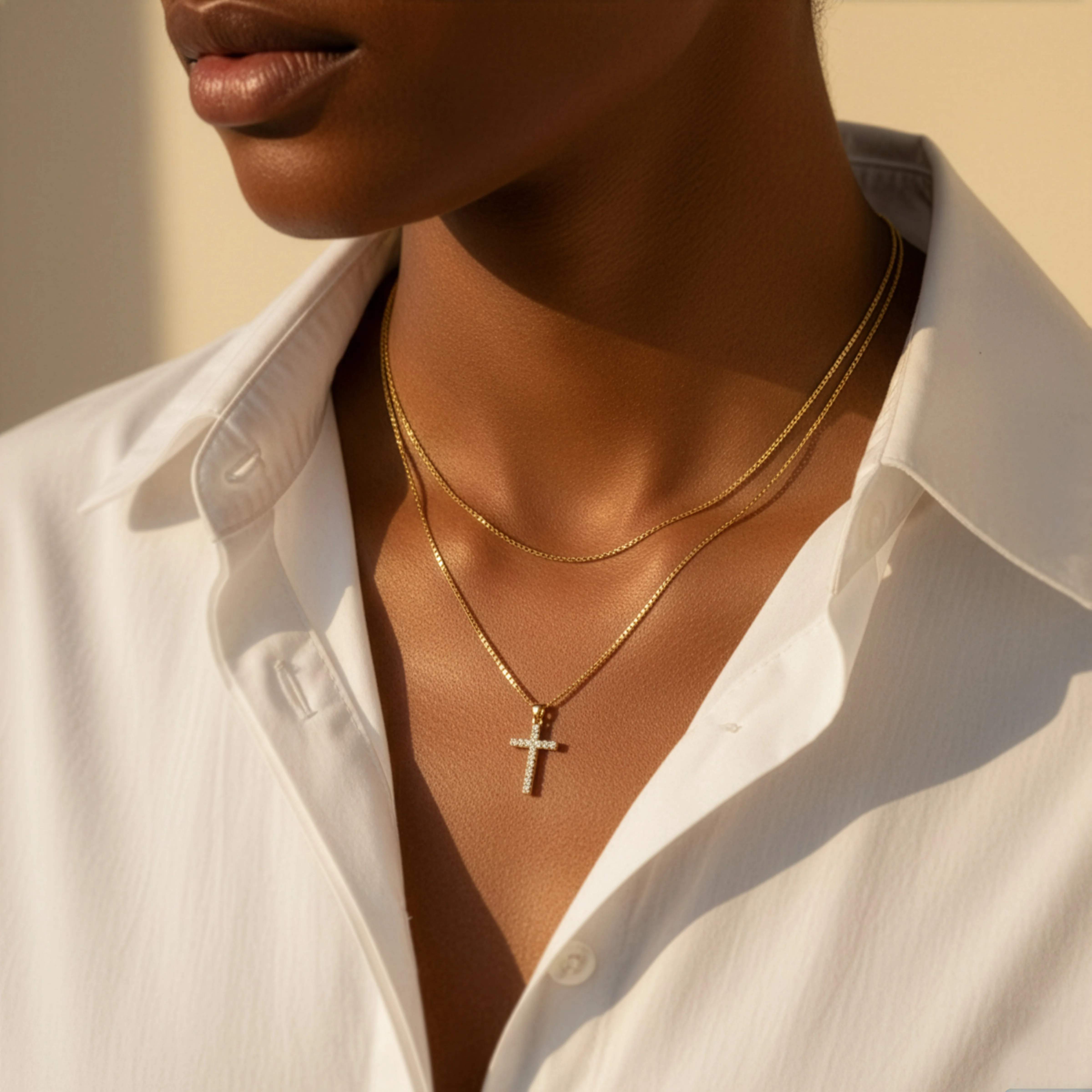 Dainty Cable Necklace with Pave Cross Chain Necklace Stacking Set - Image 10