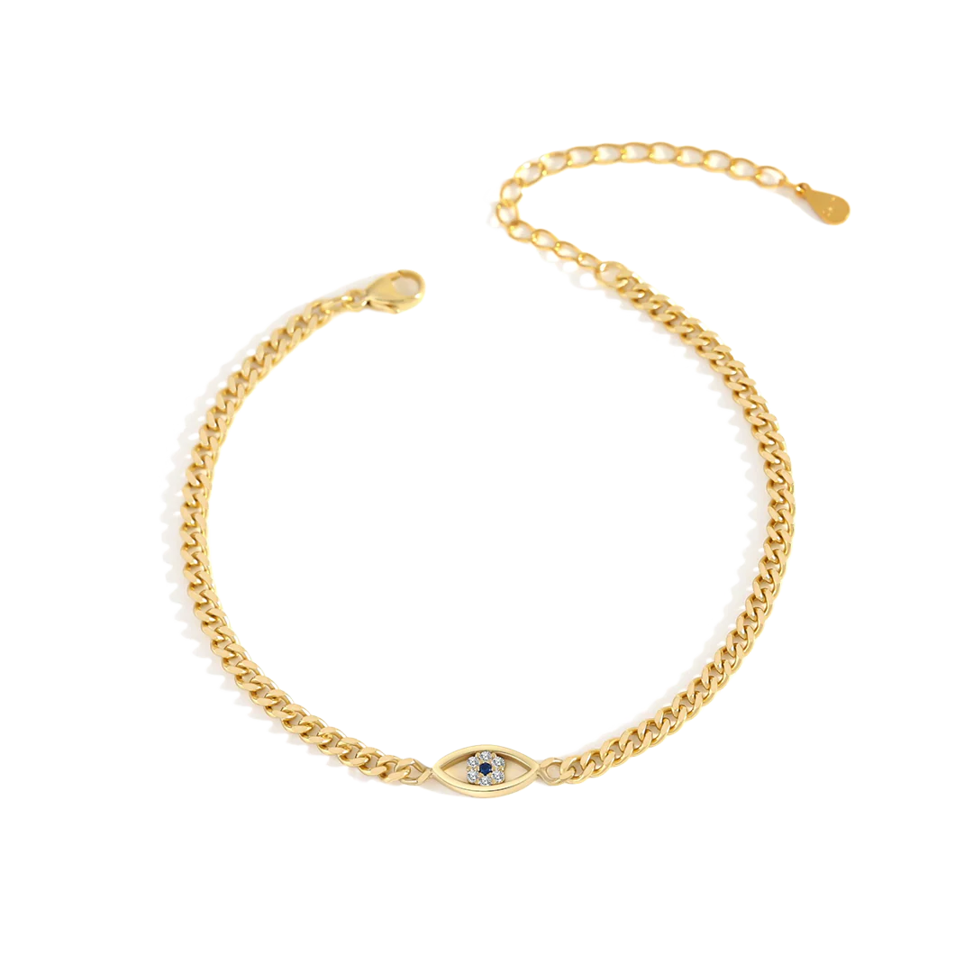 Dainty Cuban Link Chain Evil Eye Bracelet - Image 3