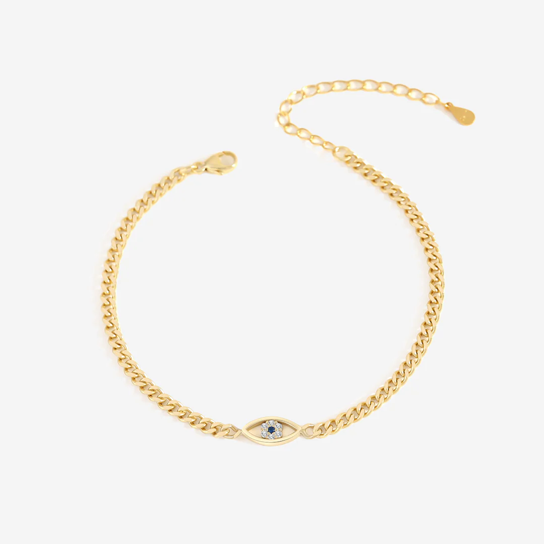 Dainty Cuban Link Chain Evil Eye Bracelet - Image 4