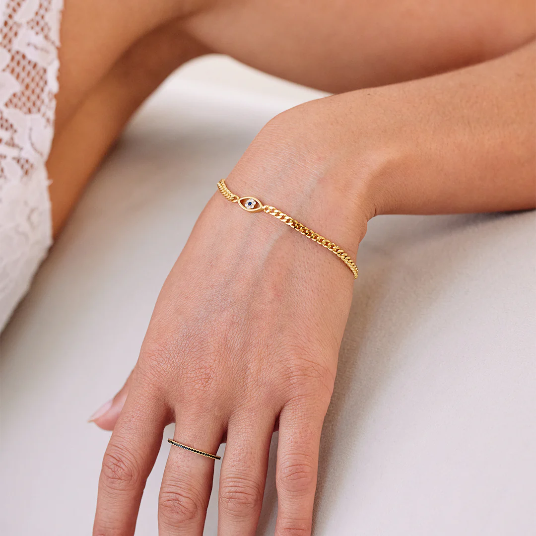 Dainty Cuban Link Chain Evil Eye Bracelet - Image 7