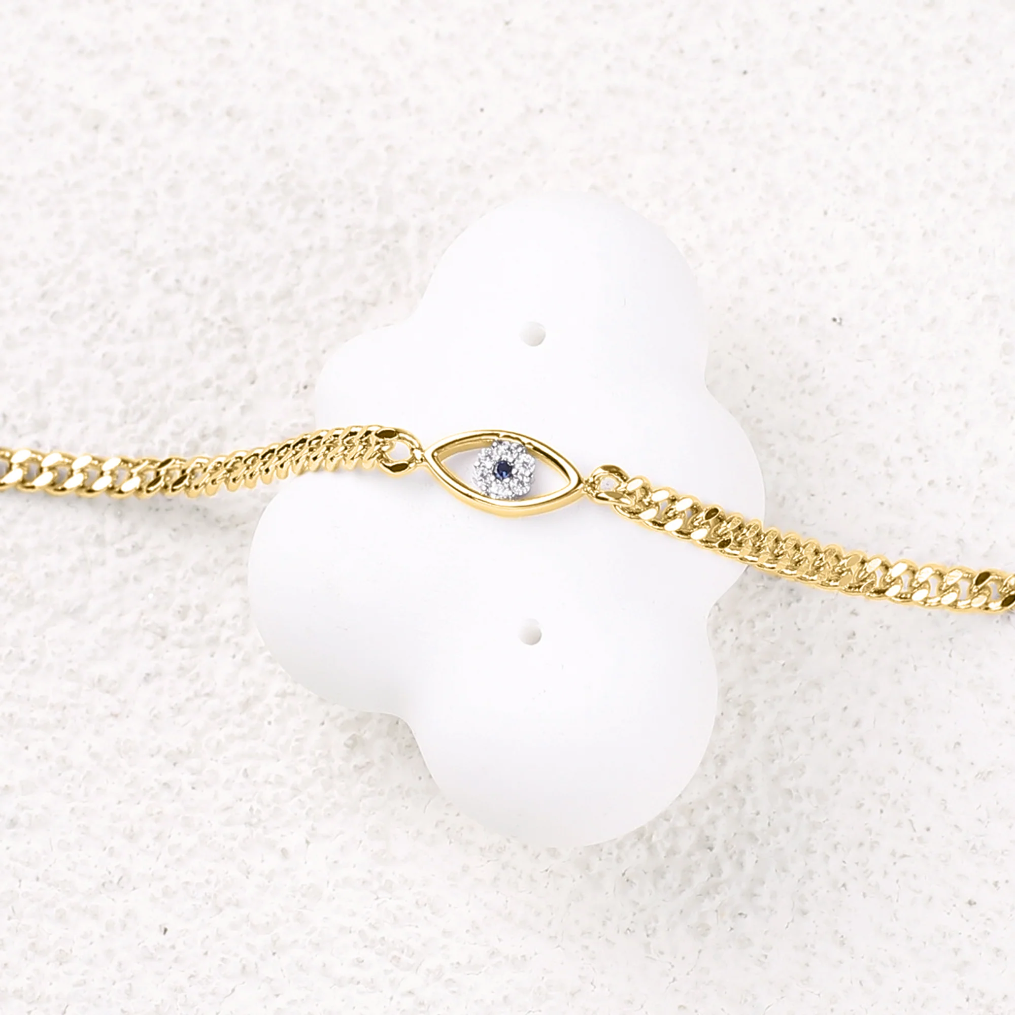 Dainty Cuban Link Chain Evil Eye Bracelet - Image 8
