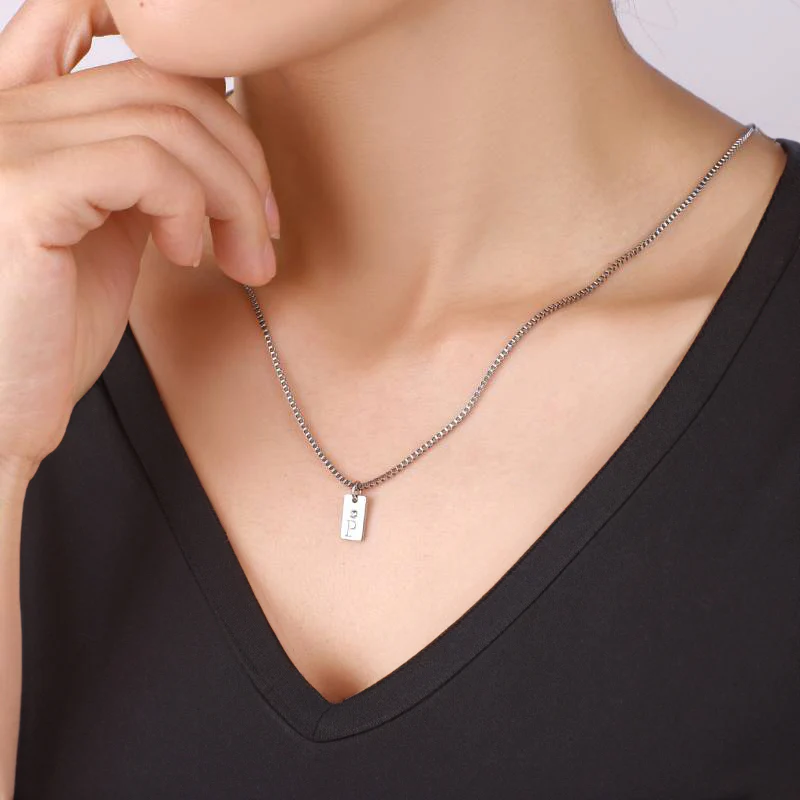 Dainty Pave Tag Initial Necklace - Image 7