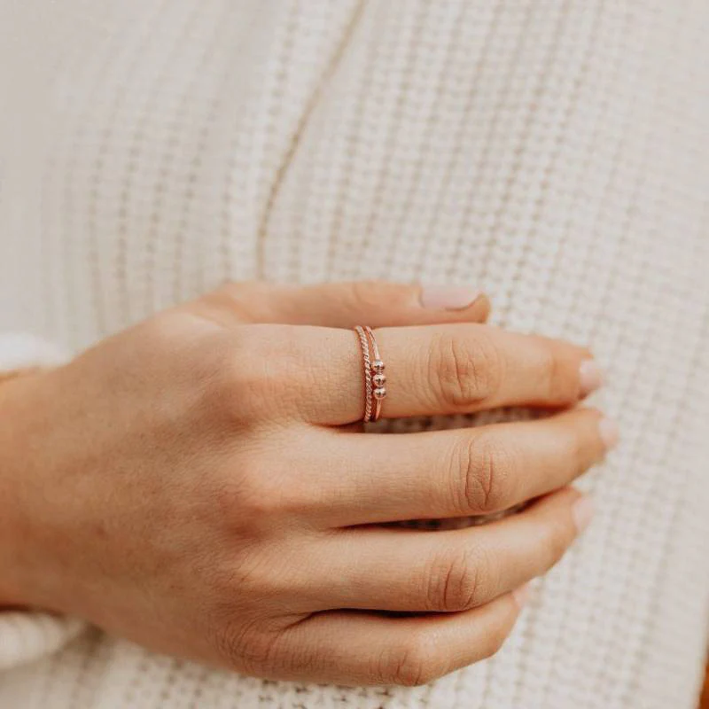 Dainty Stackable Beaded Fidget Ring Set - Image 10