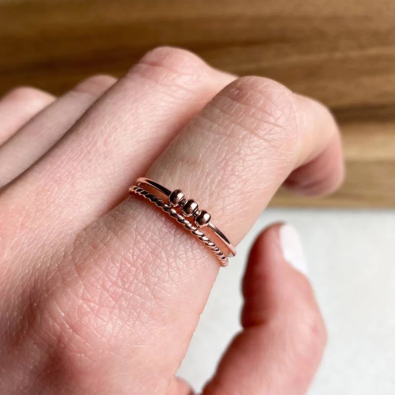 Dainty Stackable Beaded Fidget Ring Set - Image 11