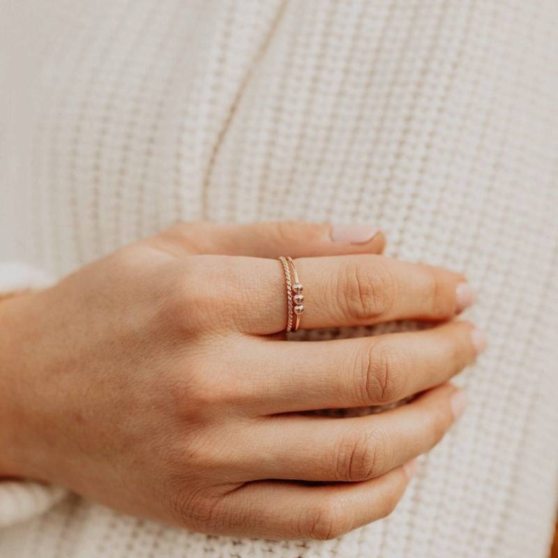 Dainty Stackable Beaded Fidget Ring Set - Image 6