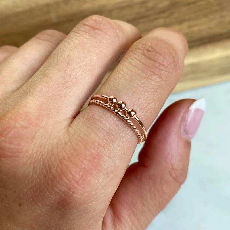Dainty Stackable Beaded Fidget Ring Set - Image 9