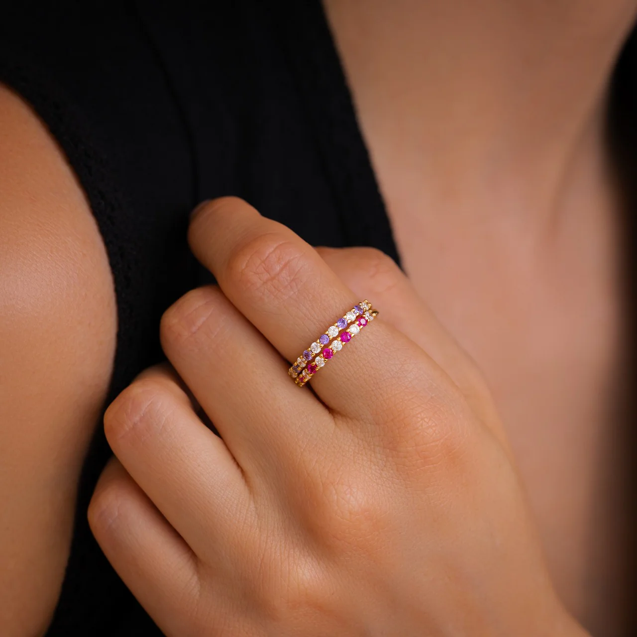 Diamond & Gemstone Stackable Ring - Image 2