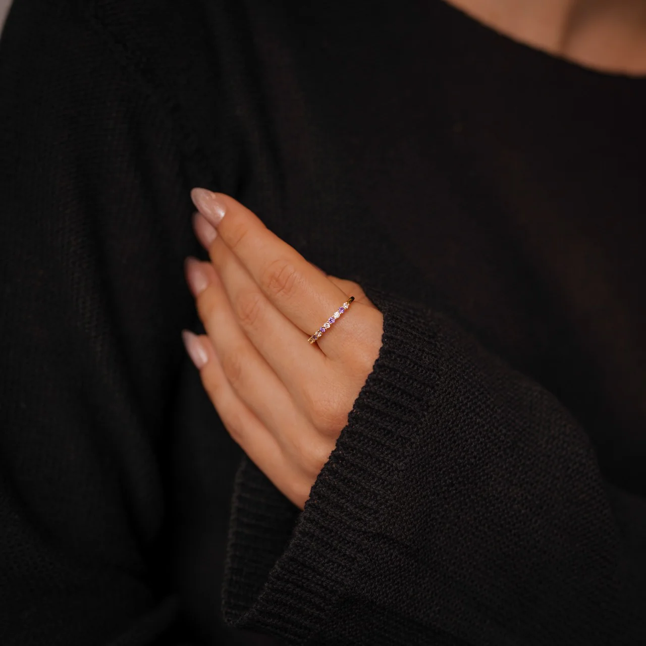 Diamond & Gemstone Stackable Ring - Image 7