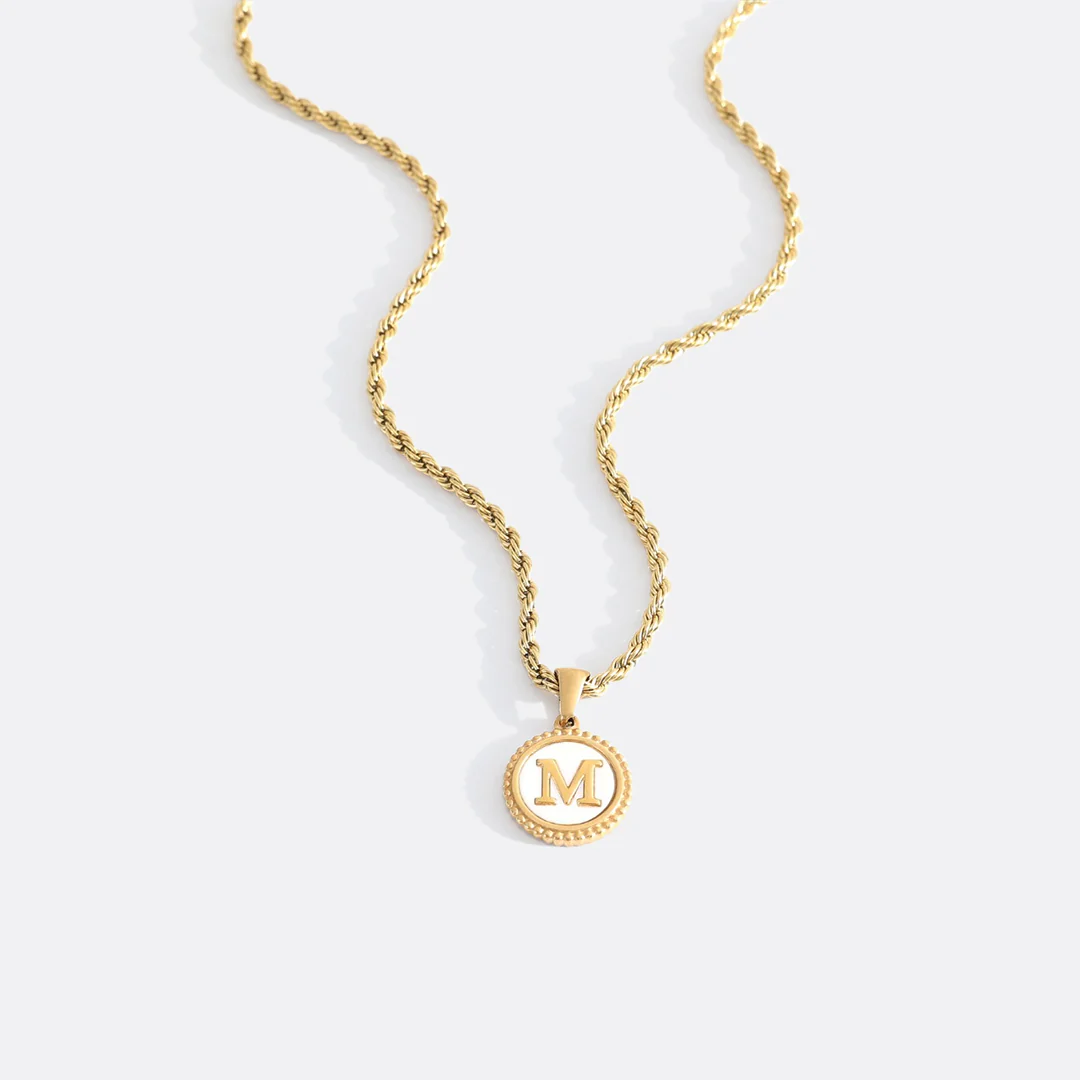Mother of Pearl Disc Letter Necklace with Rope Chain - Image 17