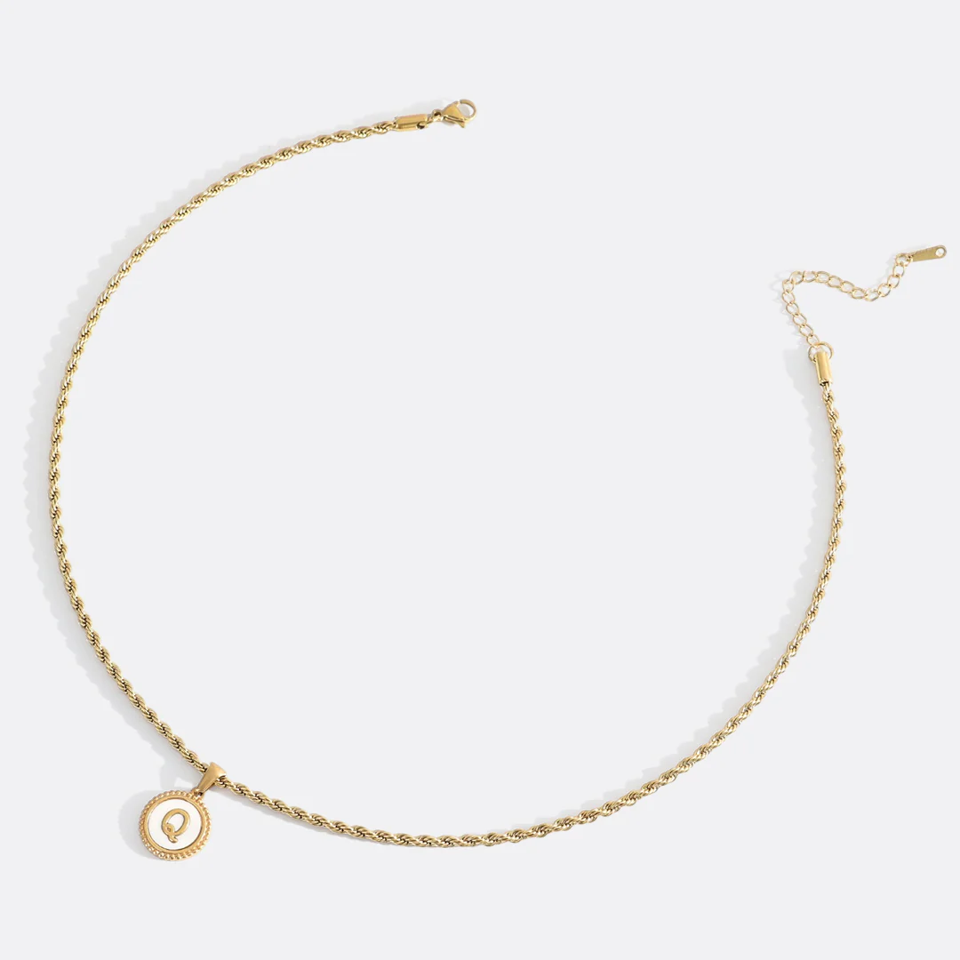 Mother of Pearl Disc Letter Necklace with Rope Chain - Image 47