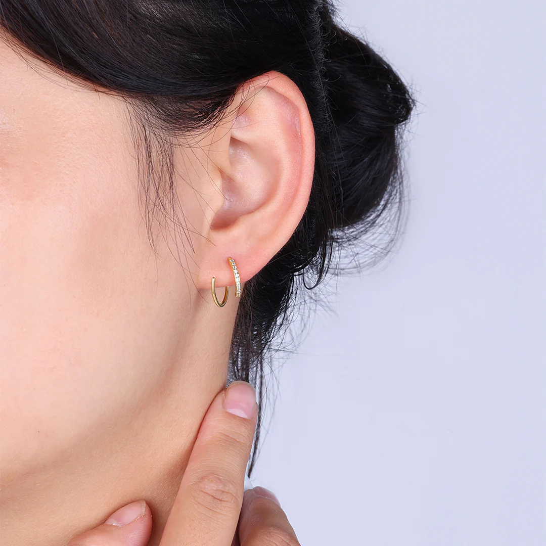 Double Loop Huggie Hoop Earrings - Image 2