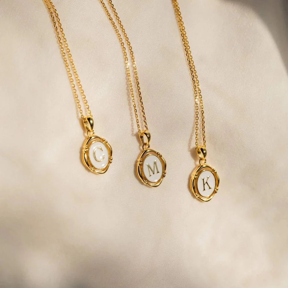 Enamel Initial Pendant Necklace - Image 5