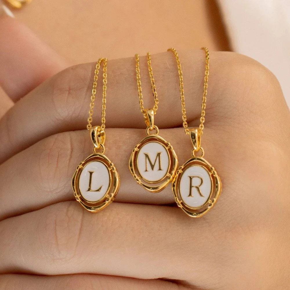 Enamel Initial Pendant Necklace - Image 7