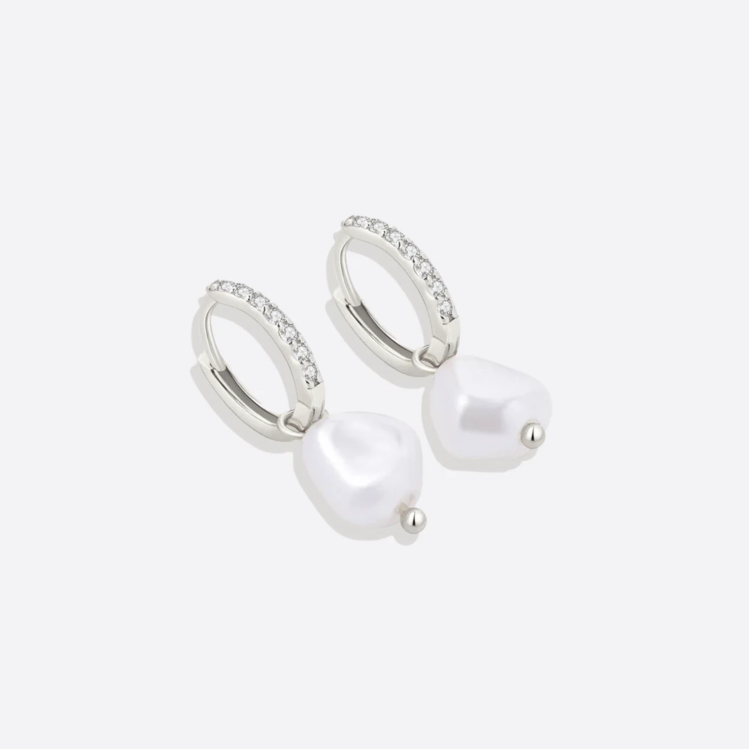 Freshwater Pearl Drop Pave Huggie Earrings - Image 16