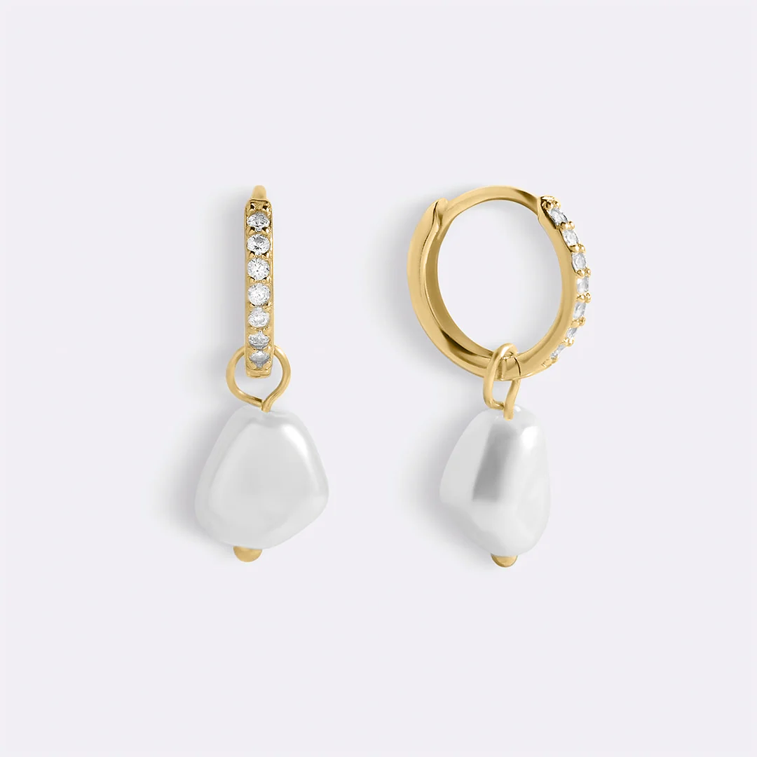 Freshwater Pearl Drop Pave Huggie Earrings - Image 25