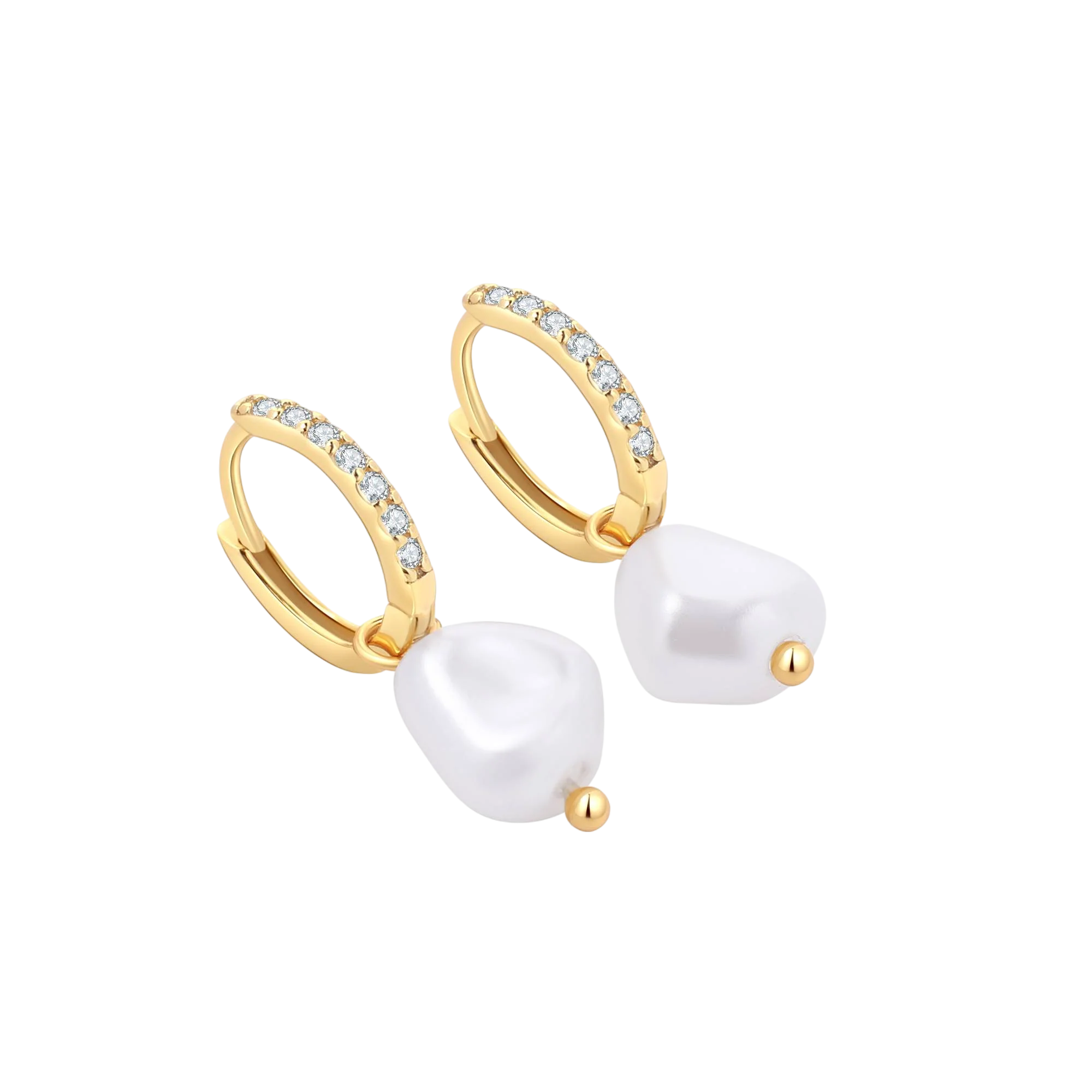Freshwater Pearl Drop Pave Huggie Earrings - Image 6